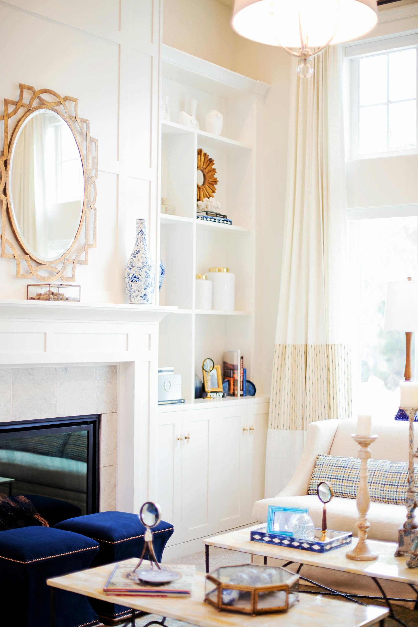 Bright and airy living room with luxurious decor elements and contemporary design.