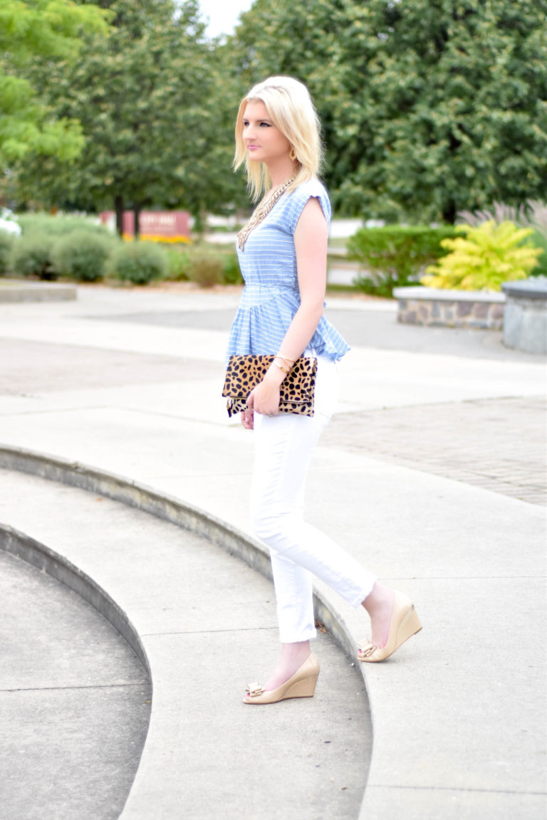 Blue Peplum Top + White Jeans